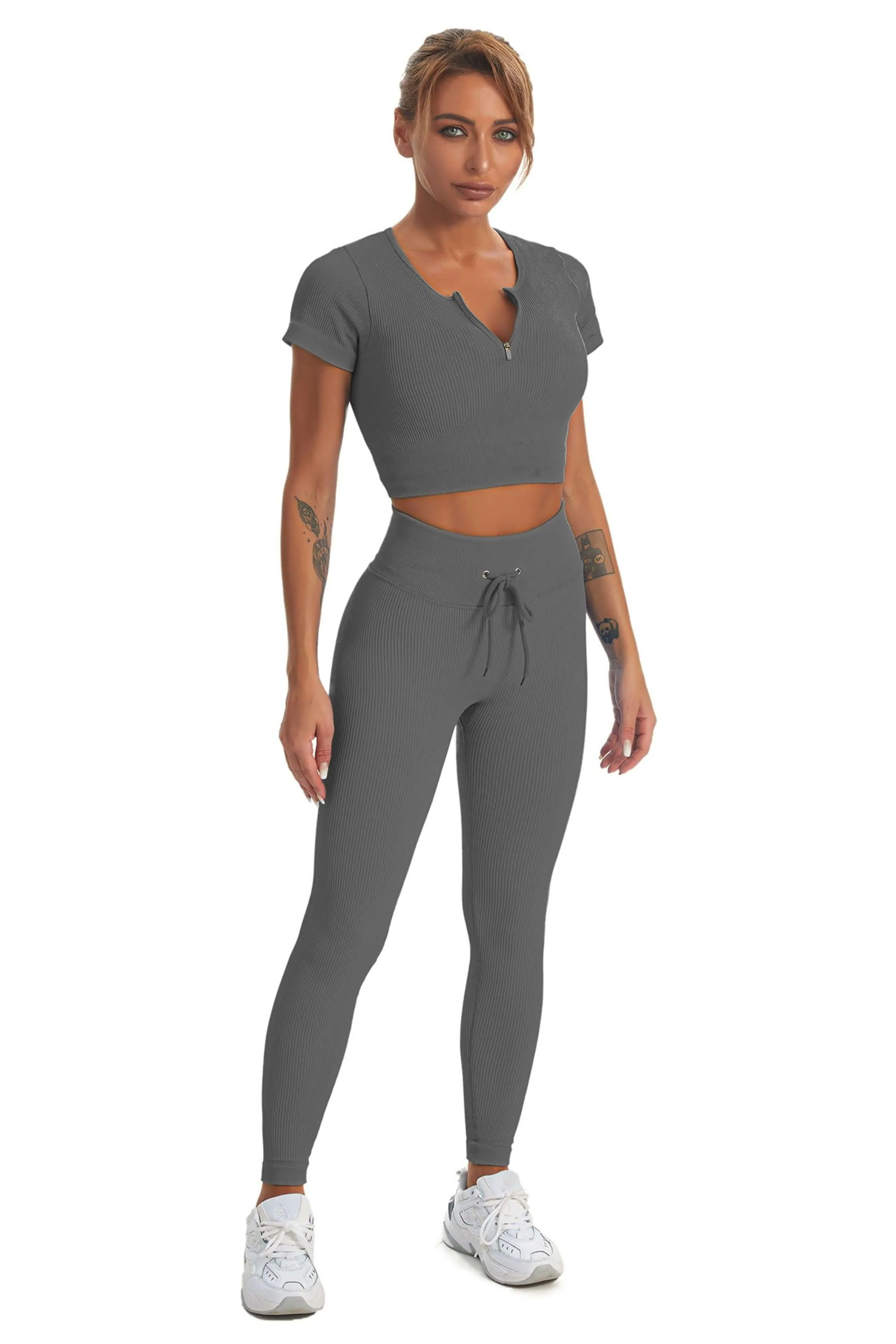 Acid Wash Ribbed Seamless 2 Piece Workout Sets