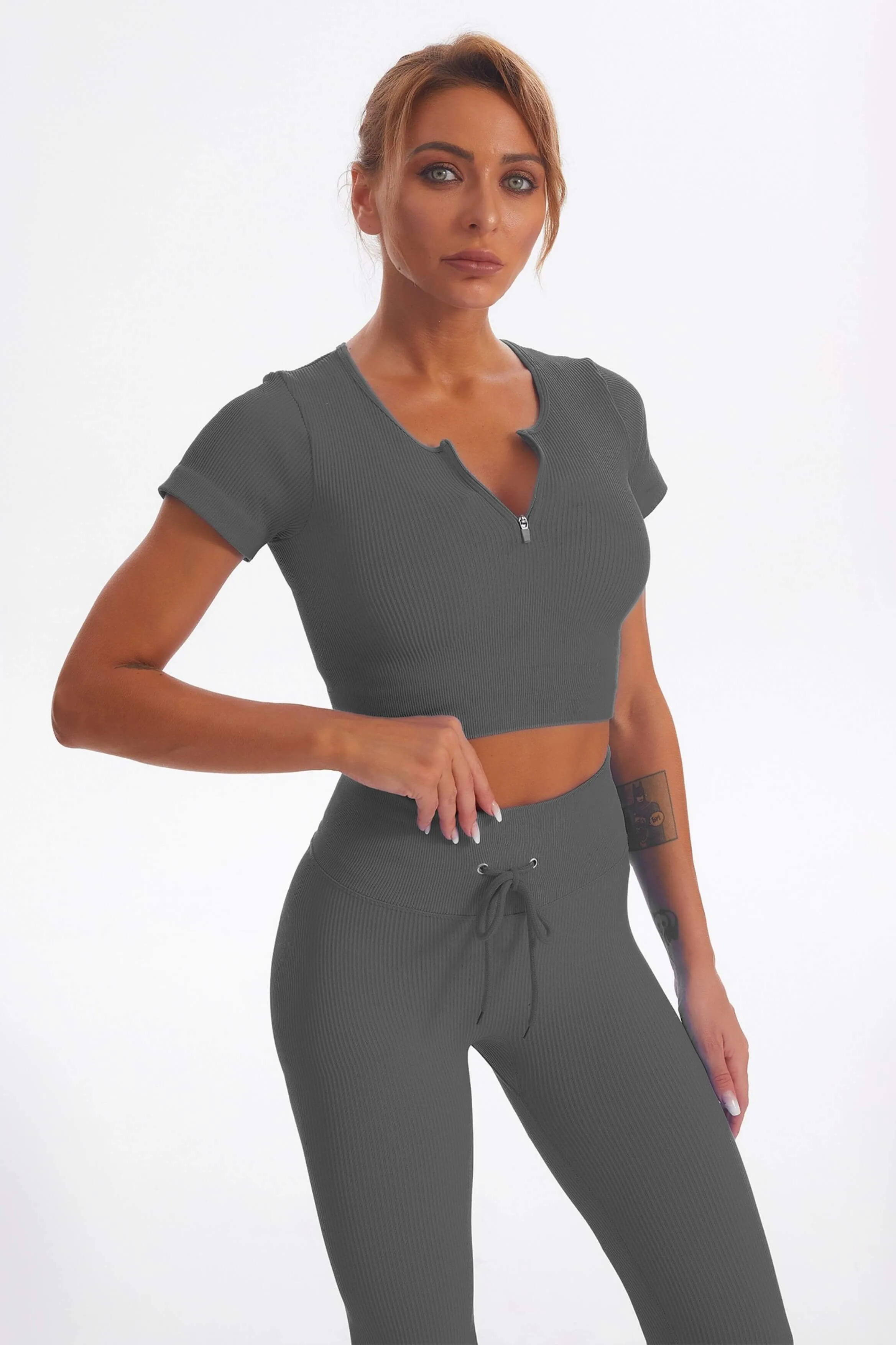 Acid Wash Ribbed Seamless 2 Piece Workout Sets