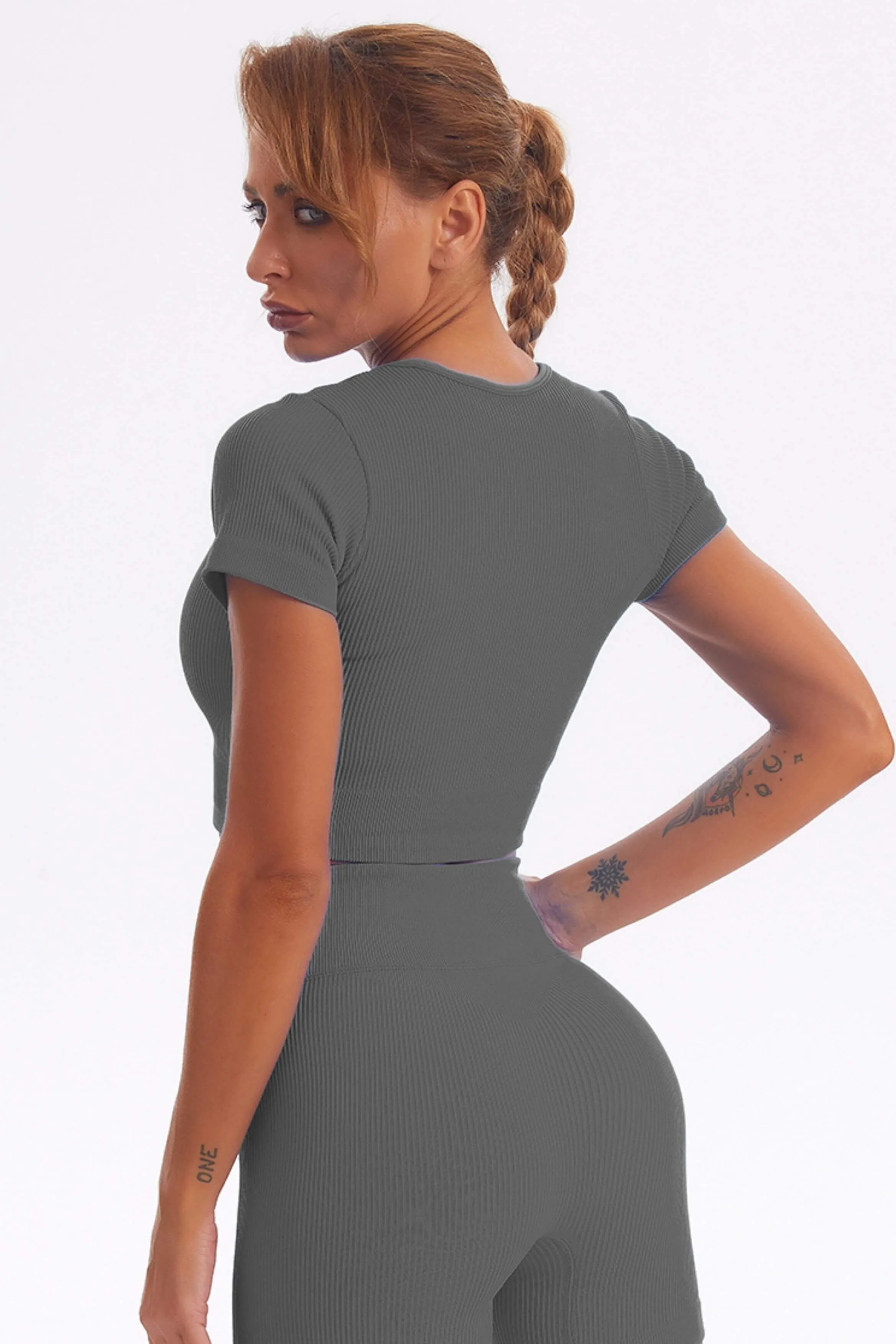Acid Wash Ribbed Seamless 2 Piece Workout Sets