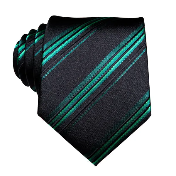 Classy Men Green Black Striped Silk Tie