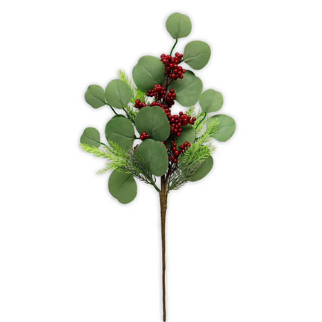 Green Eucalyptus & Red Berry Stem, 18.5in