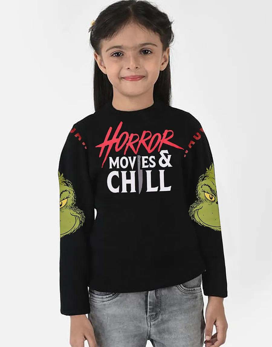 Kid's Naughty Printed Sweat Shirt- Black