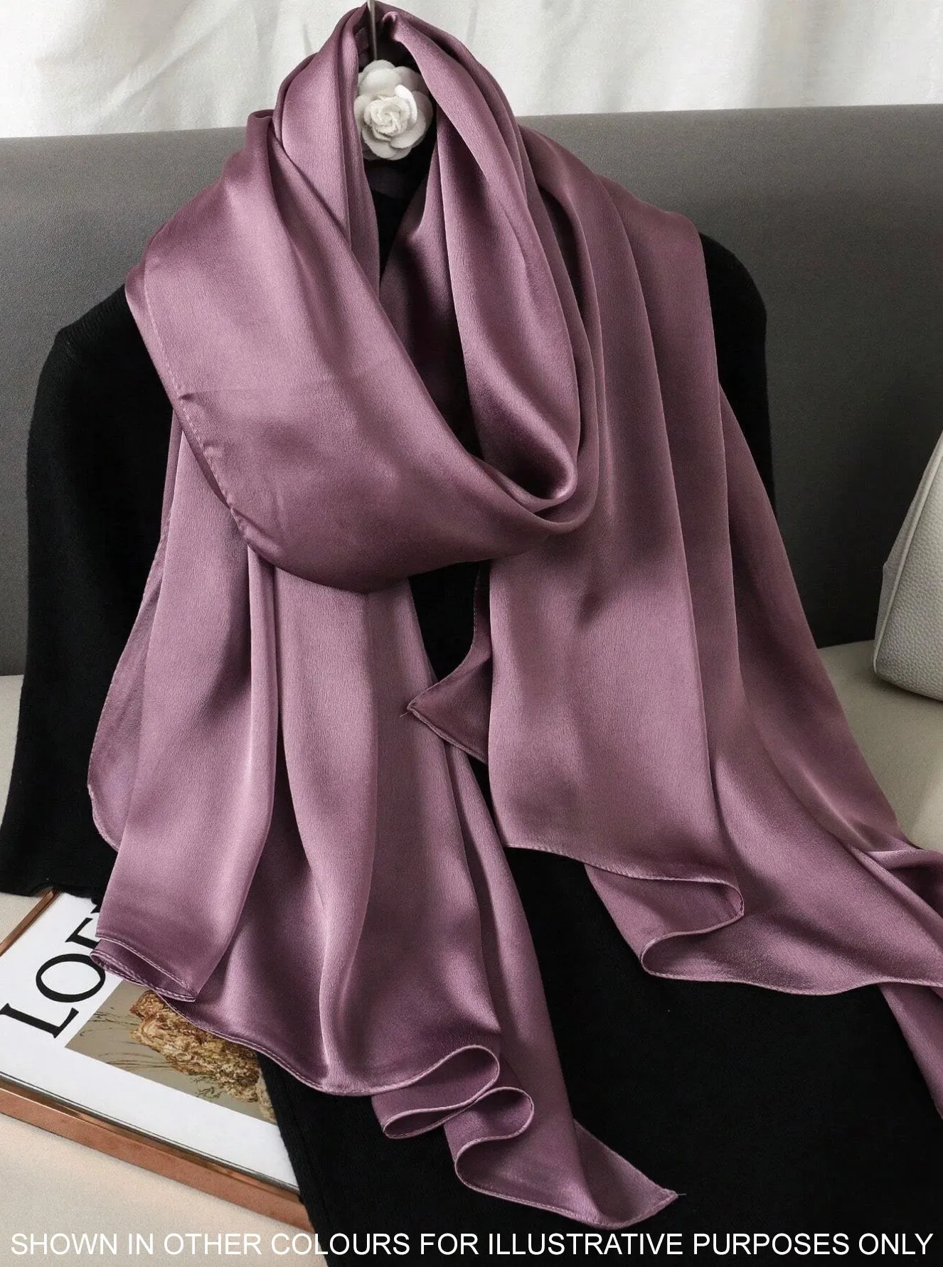 LONG PLAIN TERRACOTTA SATIN SCARF SHAWL WRAP