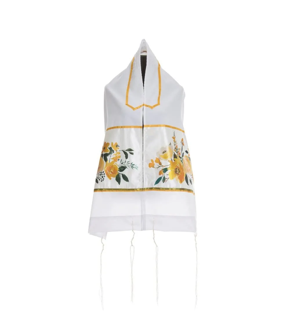 Watercolor Yellow Flowers Bouquet Tallit for Women, Bat Mitzvah Tallit, Girls Tallit, Womens Tallit from Israel