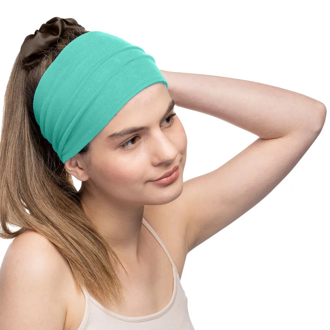 Women's Headbands Cotton Jersey 5" Wide Yoga Fitness Fashion Made in the USA Seafoam