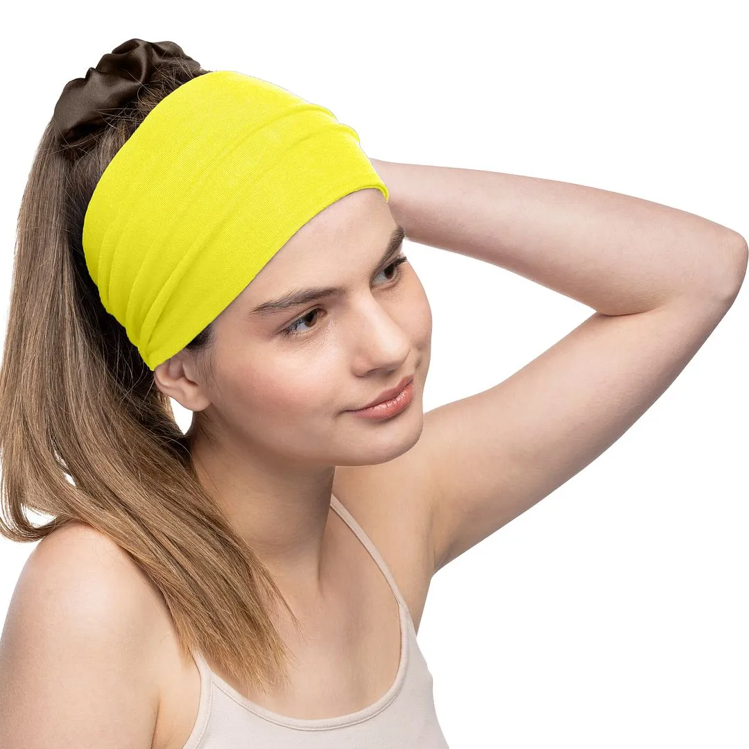Women's Headbands Cotton Jersey 5" Wide Yoga Fitness Fashion Made in the USA Yellow